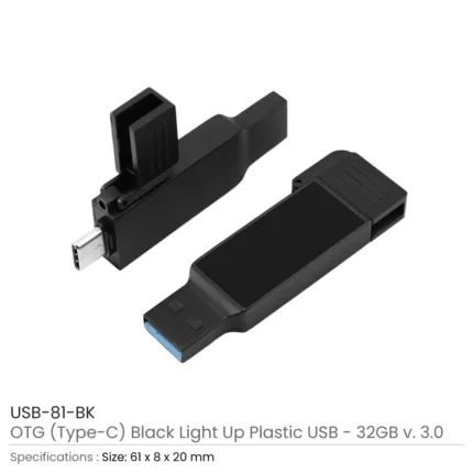 Black OTG USB with LED Logo 32GB V. 3.0 Type C