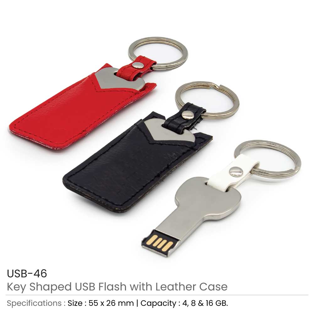 Key-Shaped-USB-with-Leather-Case-USB-46 8GB Key Shaped USB with Leather Case - Image 1